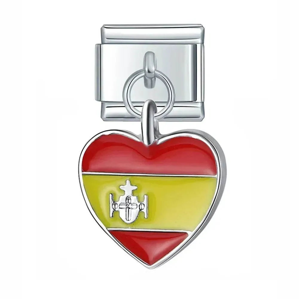 HEART WITH SPAIN FLAG - PENDANT CHARM - Charea