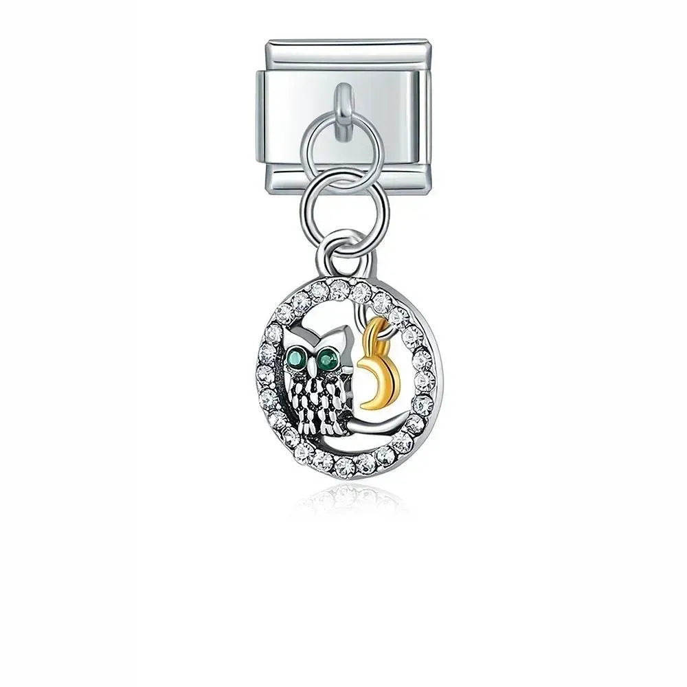 OWL AND MOON - PENDANT CHARM - Charea
