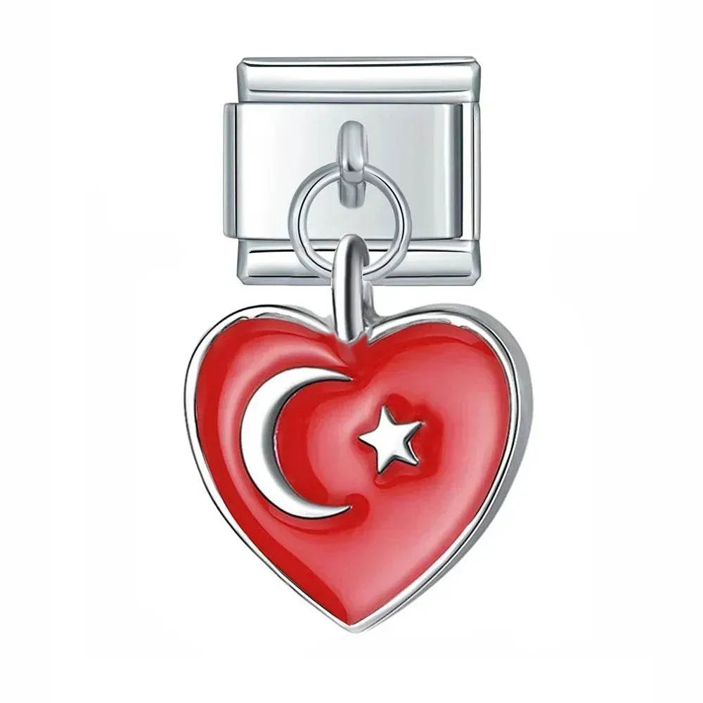 HEART WITH TURKISH FLAG - PENDANT CHARM - Charea